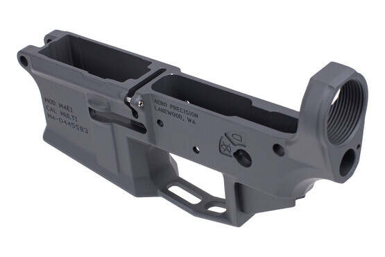 Aero Precision M4E1 Stripped AR-15 Lower Receiver with Sniper Grey Cerakote is made from 7075-T6 forged aluminum